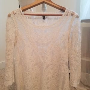Divided White Lace, Bell-Sleeve Top